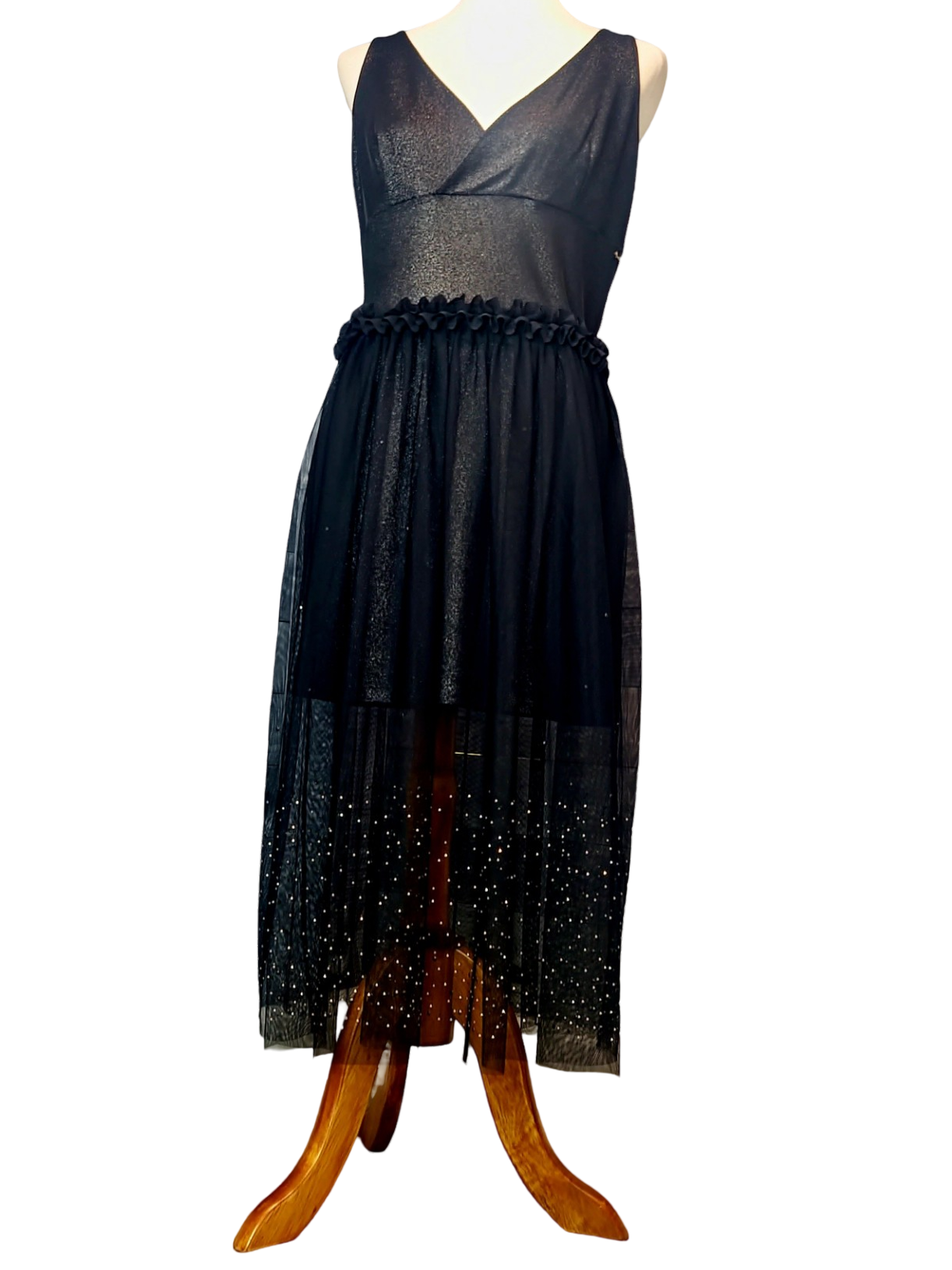 Fabulously and Stretchy Dress. Take your life to the max!!! Be environmentally conscious. This Sexy and stretchy dress is the max. We added mesh fabric with beautiful beads details to create volume and leg coverage. Very feminine...
