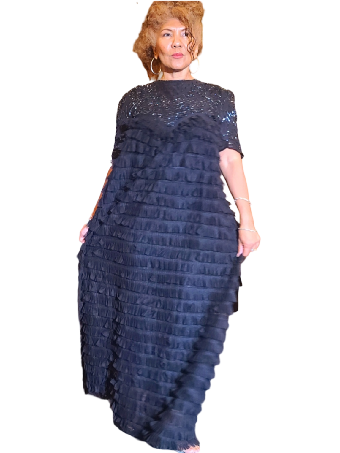 Unforgatable dresses are earth friendly. So shop with longetivity in mind and at the same time dress to achieve your goals. This sexy sheer dress is unforgettable. Floor length. Top has beautiful beads details with round neck. This dress is...