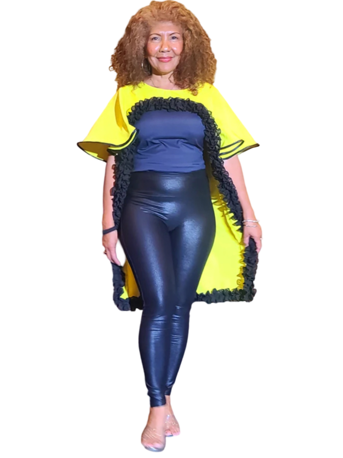 Florida Butterfly Top. Attract eyes with this cascading ruffle design. The colors look so stunning together. Very feminine and sexy. The sleeves flare are super flattering. Wear with jeans, t-shirt, pumps, cocktails or night out...