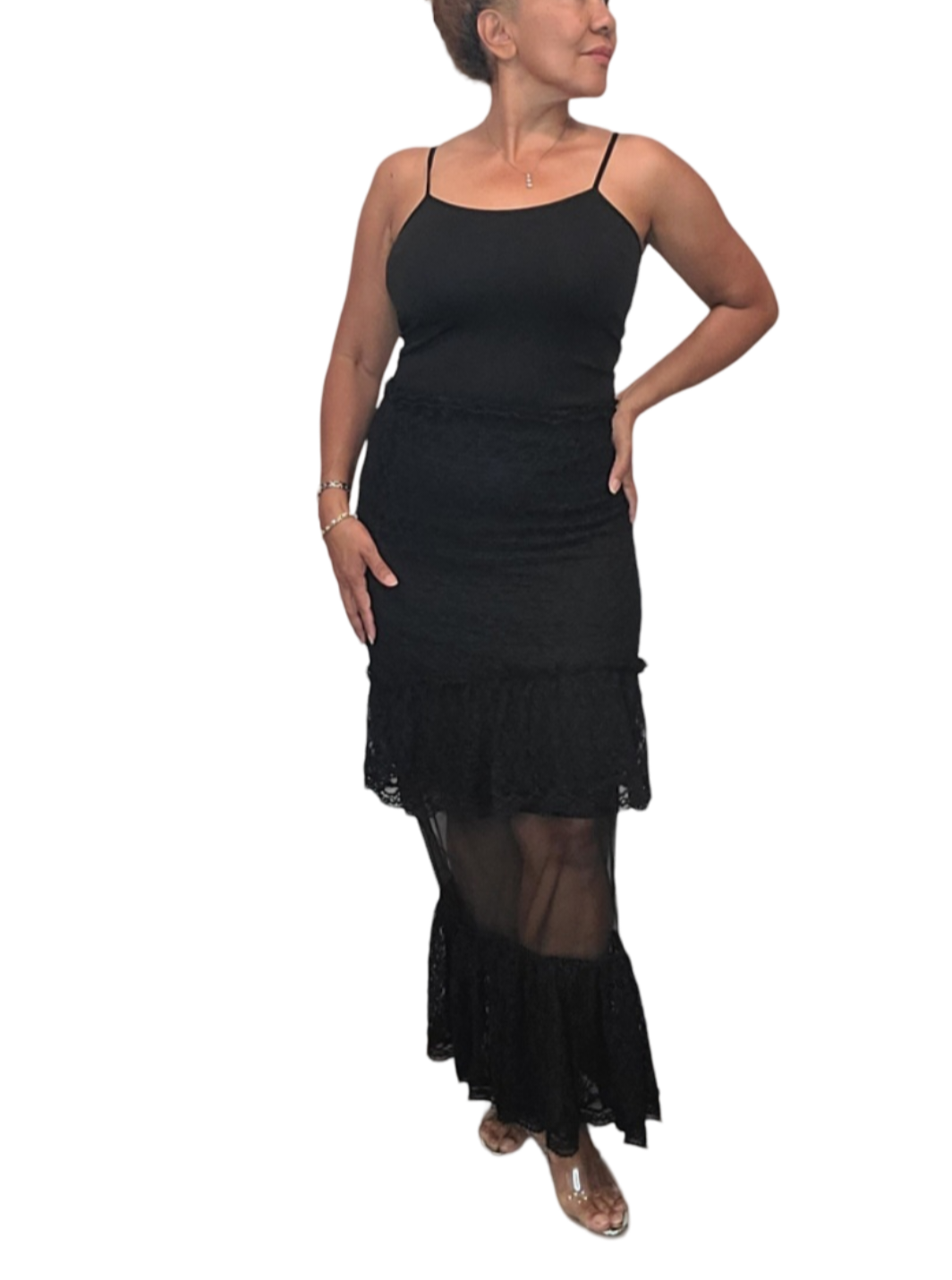 Hot Long Skirt. Raise the temperature of emotions and desires, not the temperature of Mother Earth. Prevent climate change. This skirt is flattering with cascading ruffle design on hem. Sexy sheer makes a statement. Eye catching. It's all in the...