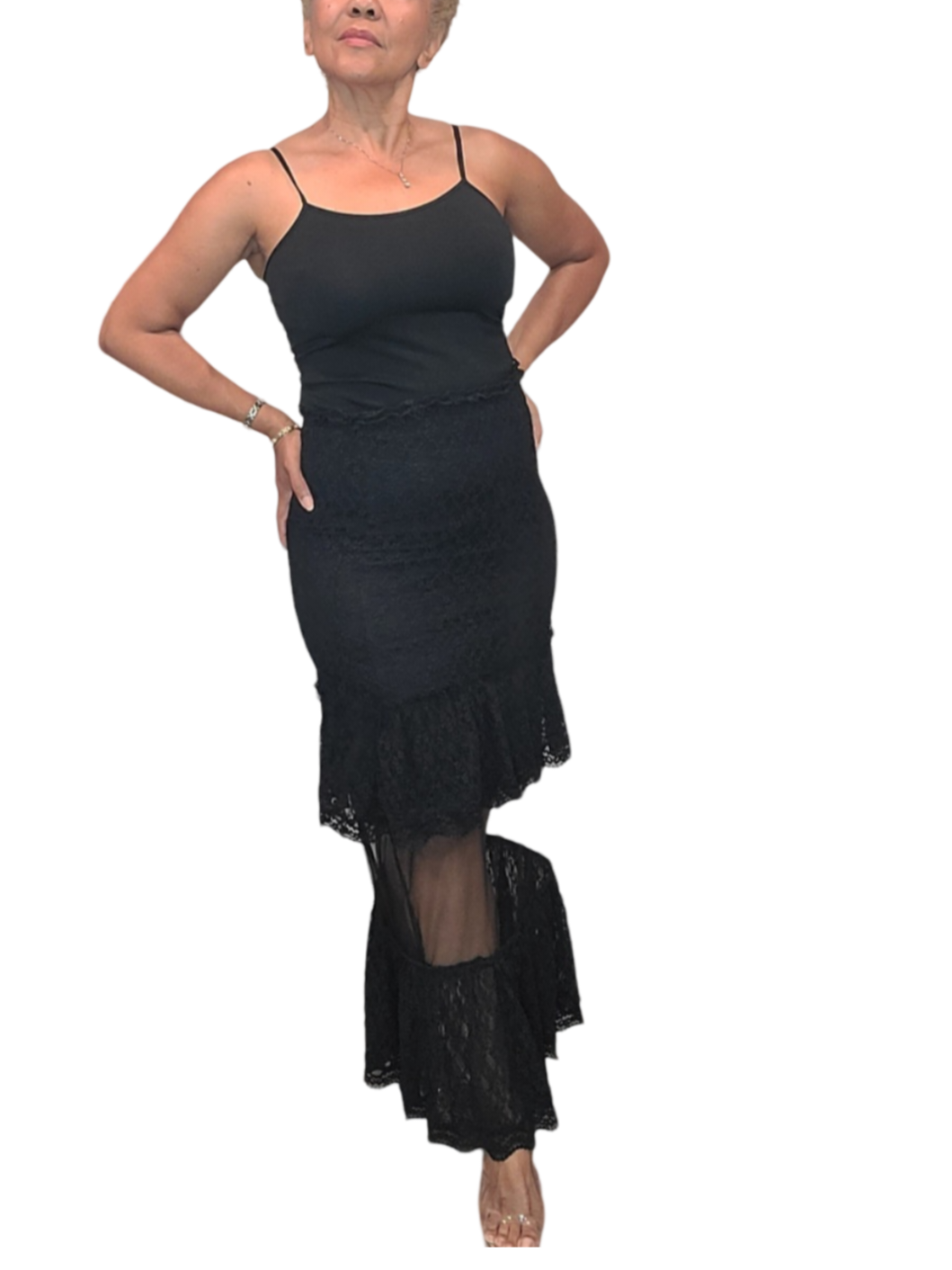 Hot Long Skirt. Raise the temperature of emotions and desires, not the temperature of Mother Earth. Prevent climate change. This skirt is flattering with cascading ruffle design on hem. Sexy sheer makes a statement. Eye catching. It's all in the...