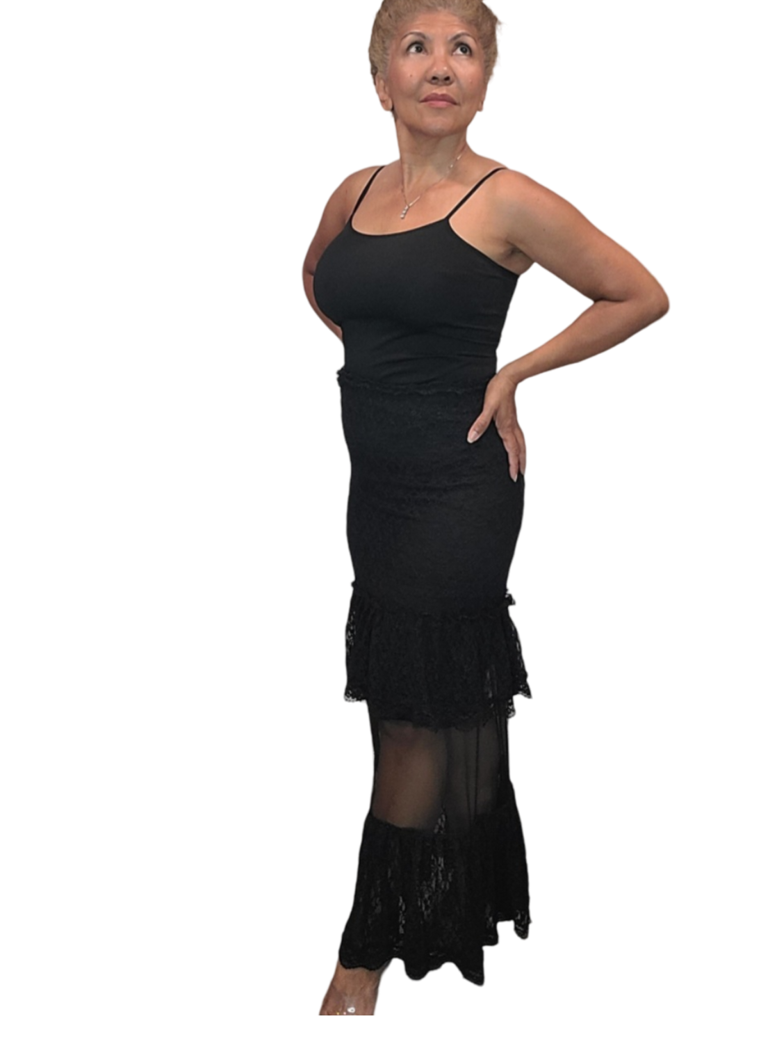 Hot Long Skirt. Raise the temperature of emotions and desires, not the temperature of Mother Earth. Prevent climate change. This skirt is flattering with cascading ruffle design on hem. Sexy sheer makes a statement. Eye catching. It's all in the...