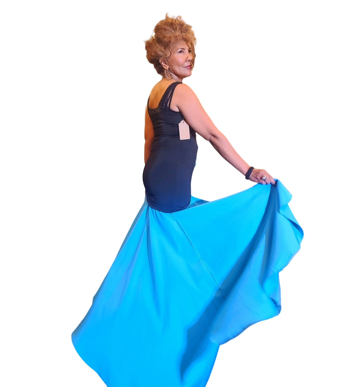 Cascade Blue Dress. Stunning, head turning design. Cascading ruffle hem. Perfect to fit body shape. This is the ultimate feminine any occasion dress...