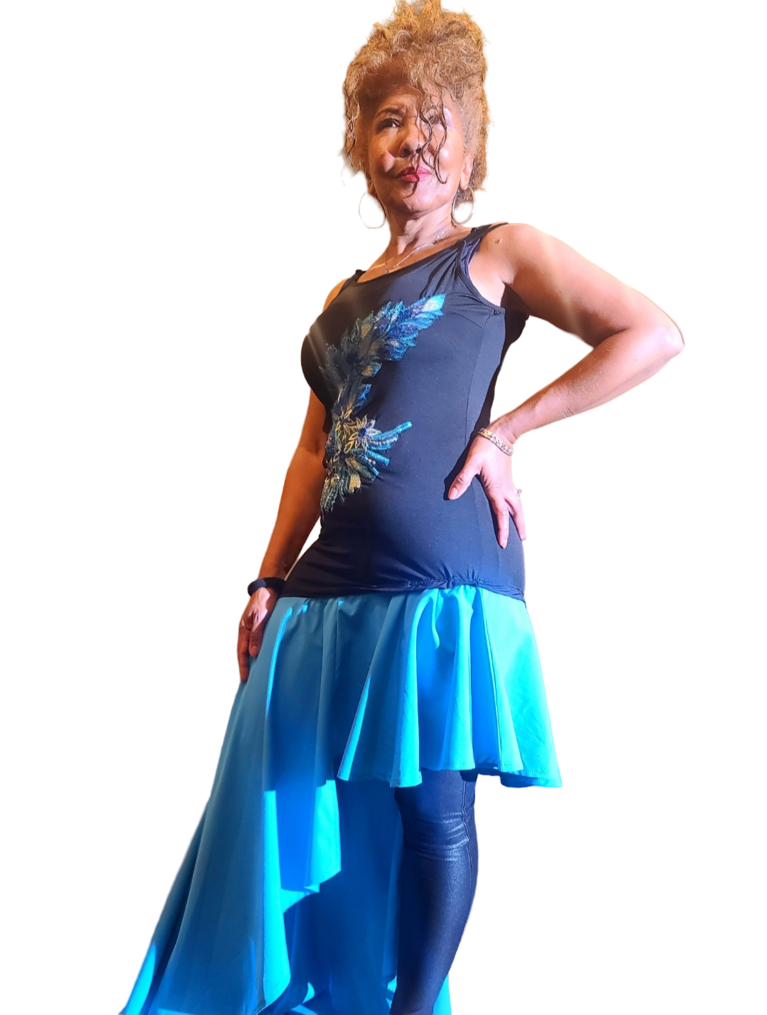 Cascade Blue Dress. Stunning, head turning design. Cascading ruffle hem. Perfect to fit body shape. This is the ultimate feminine any occasion dress...