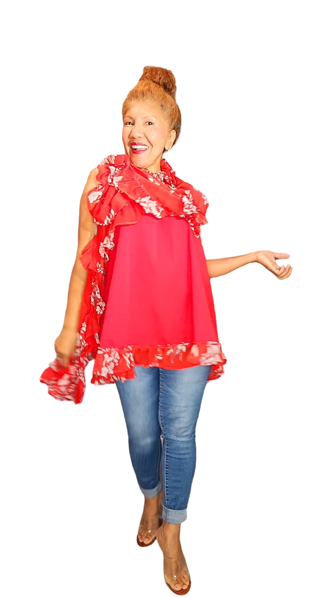 Florida Butterfly Top. Introducing our Butterfly Top-a unique and playful addition to your wardrobe. This stunning red top features elegant ruffles that will make you stand out from the crowd. With this one-of-a-kind design, this top is perfect...