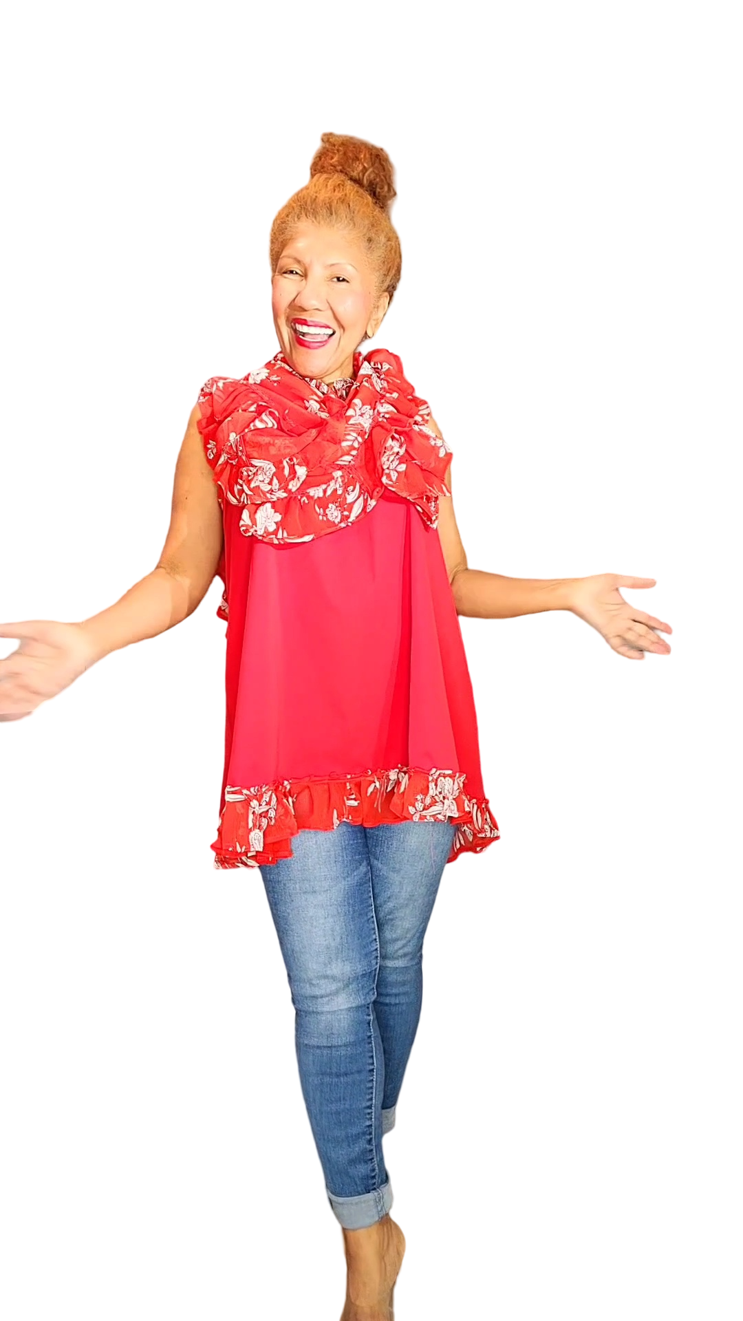Florida Butterfly Top. Introducing our Butterfly Top-a unique and playful addition to your wardrobe. This stunning red top features elegant ruffles that will make you stand out from the crowd. With this one-of-a-kind design, this top is perfect...