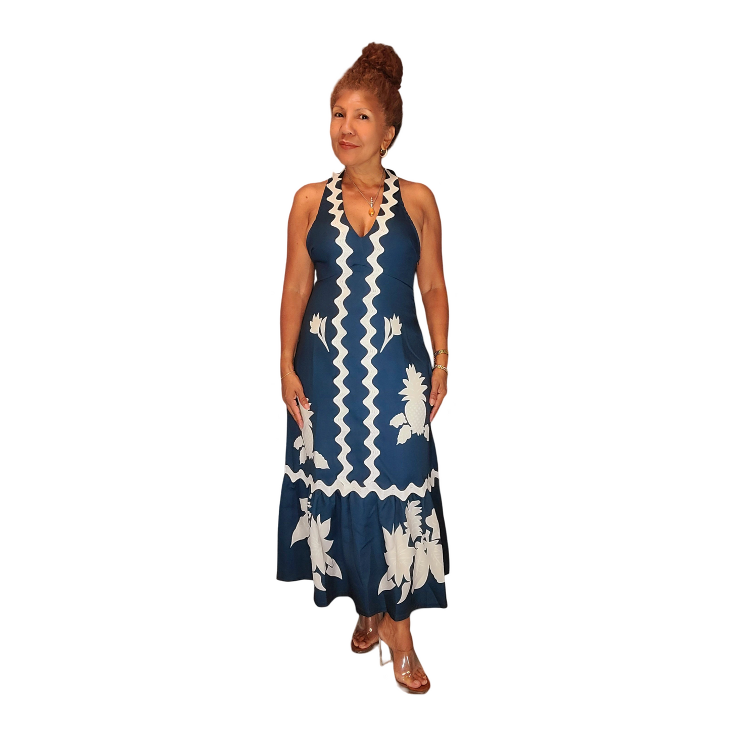 Infinite Impression Dress. Celebrate our clean, fresh world with this dress. We have the satisfaction to be a sustainable fashion store with big imagination. Matching trims and ruffles. Beautiful dress and comfortable. Halter design, unique and...