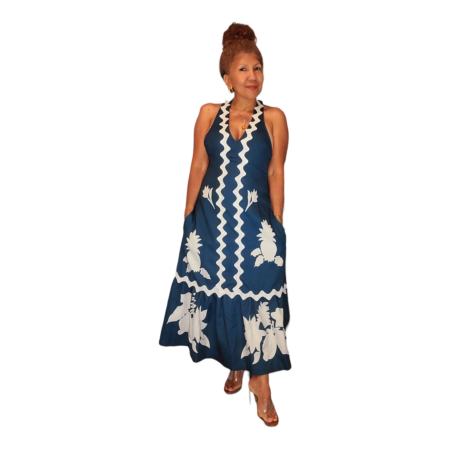 Infinite Impression Dress. Celebrate our clean, fresh world with this dress. We have the satisfaction to be a sustainable fashion store with big imagination. Matching trims and ruffles. Beautiful dress and comfortable. Halter design, unique and...