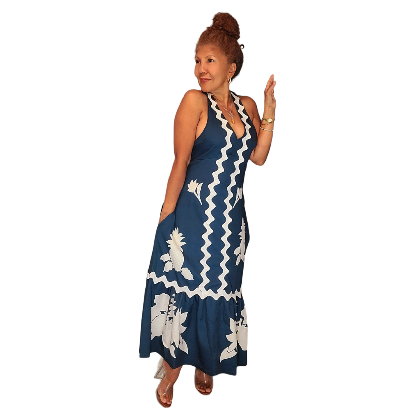 Infinite Impression Dress. Celebrate our clean, fresh world with this dress. We have the satisfaction to be a sustainable fashion store with big imagination. Matching trims and ruffles. Beautiful dress and comfortable. Halter design, unique and...