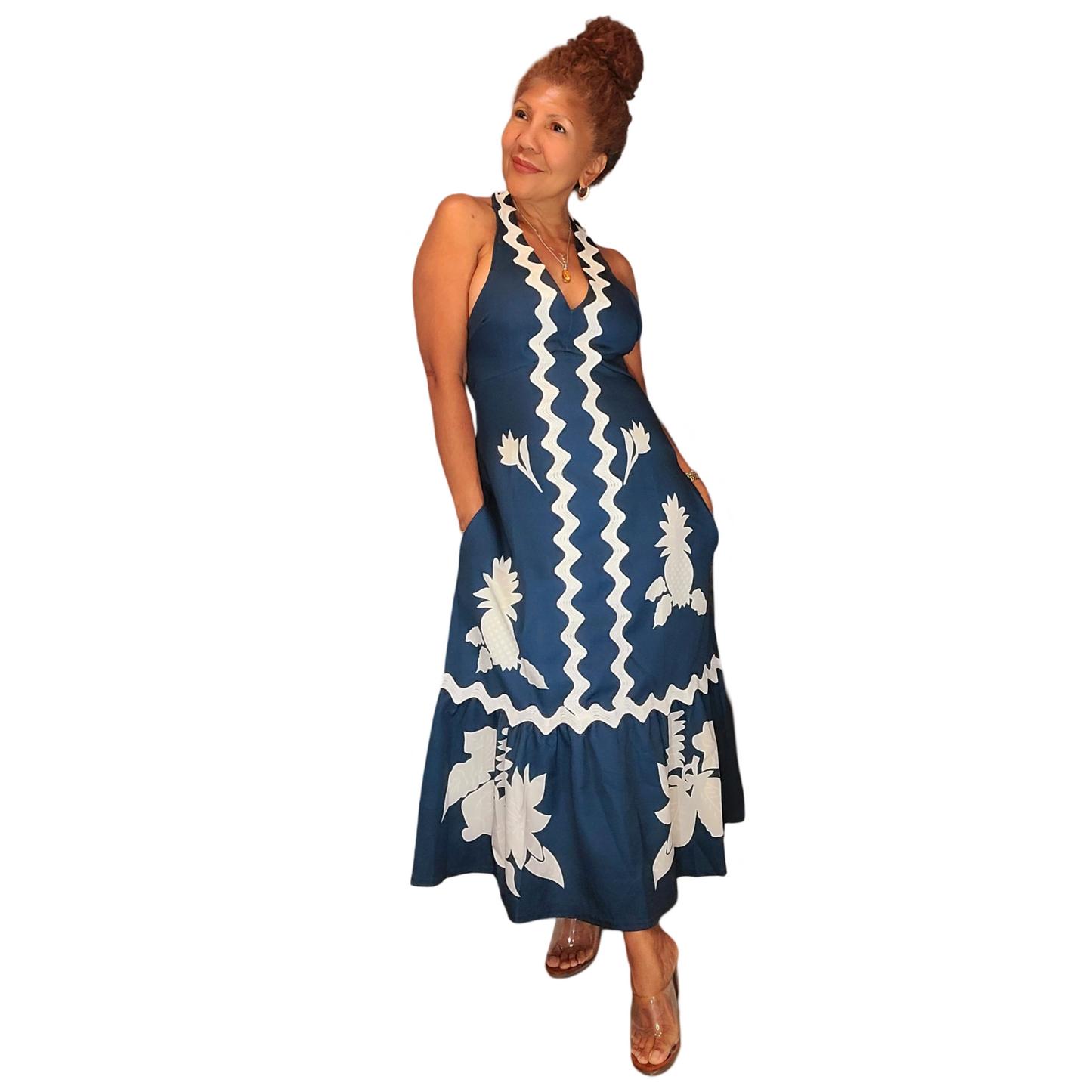 Infinite Impression Dress. Celebrate our clean, fresh world with this dress. We have the satisfaction to be a sustainable fashion store with big imagination. Matching trims and ruffles. Beautiful dress and comfortable. Halter design, unique and...