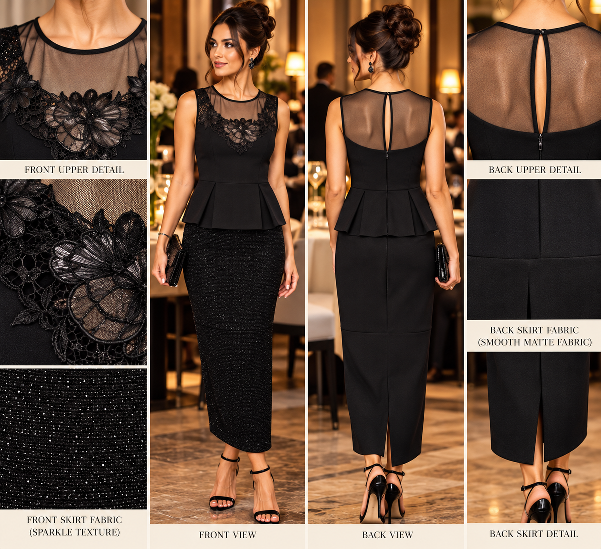 Midnight Sparkle – Reinvented Black Lace & Peplum Dress