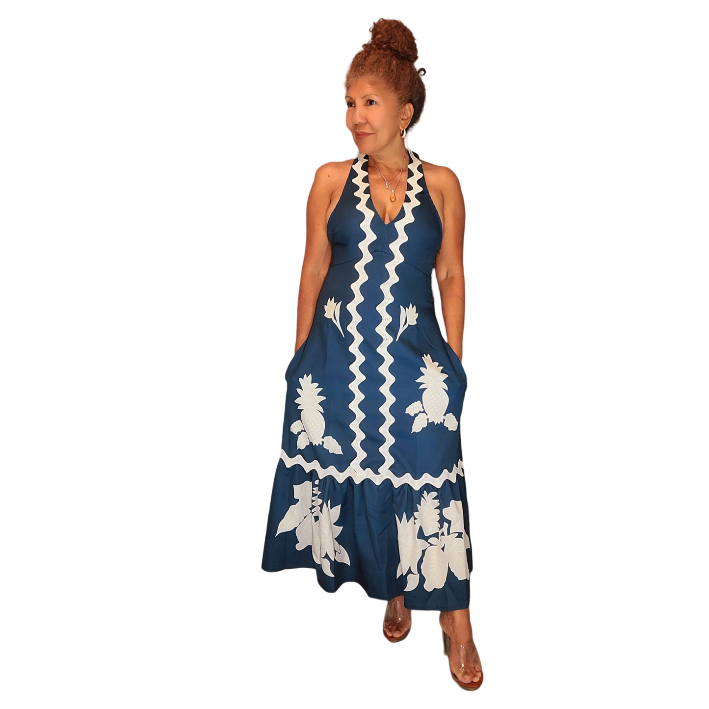 Infinite Impression Dress. Celebrate our clean, fresh world with this dress. We have the satisfaction to be a sustainable fashion store with big imagination. Matching trims and ruffles. Beautiful dress and comfortable. Halter design, unique and...