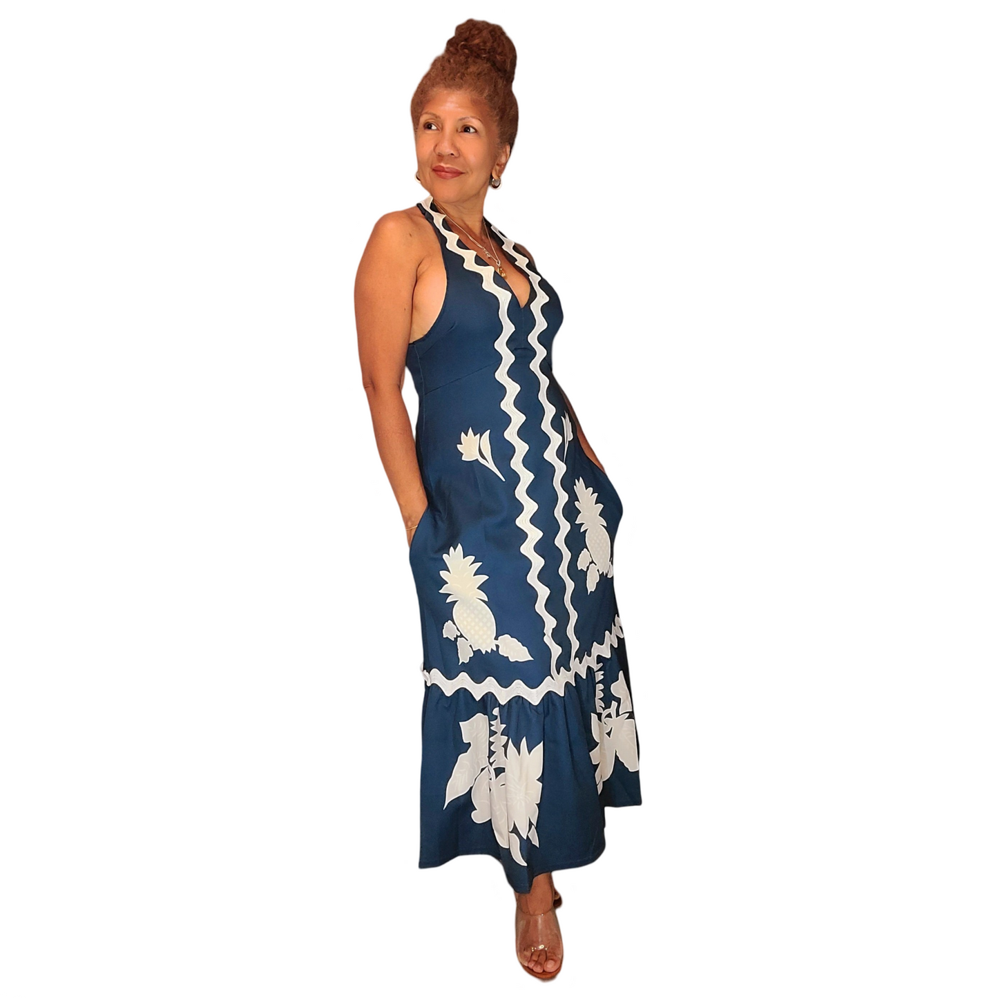 Infinite Impression Dress. Celebrate our clean, fresh world with this dress. We have the satisfaction to be a sustainable fashion store with big imagination. Matching trims and ruffles. Beautiful dress and comfortable. Halter design, unique and...
