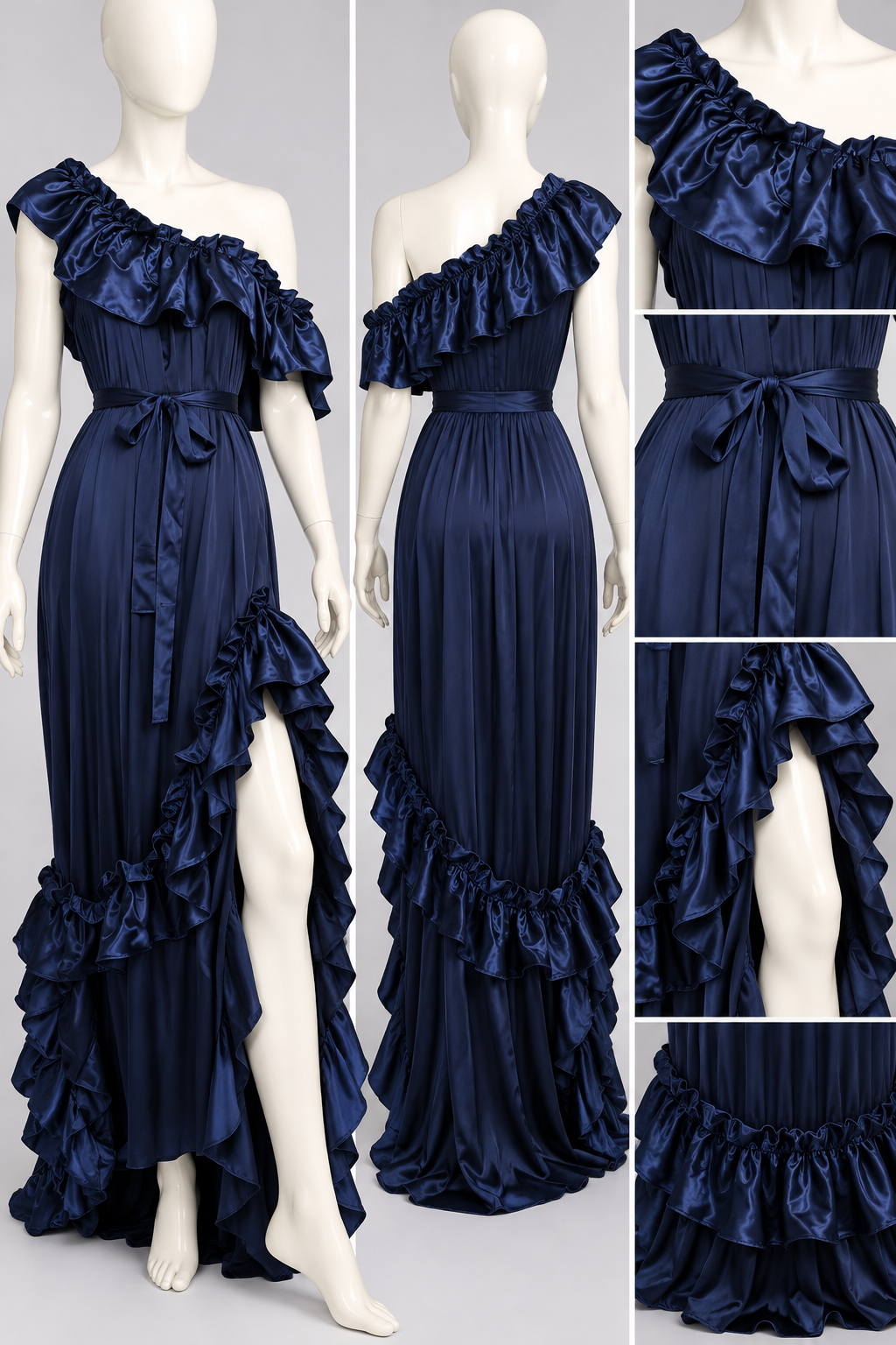 Midnight Sapphire – One-of-a-Kind Upcycled Ruffle Maxi Dress
