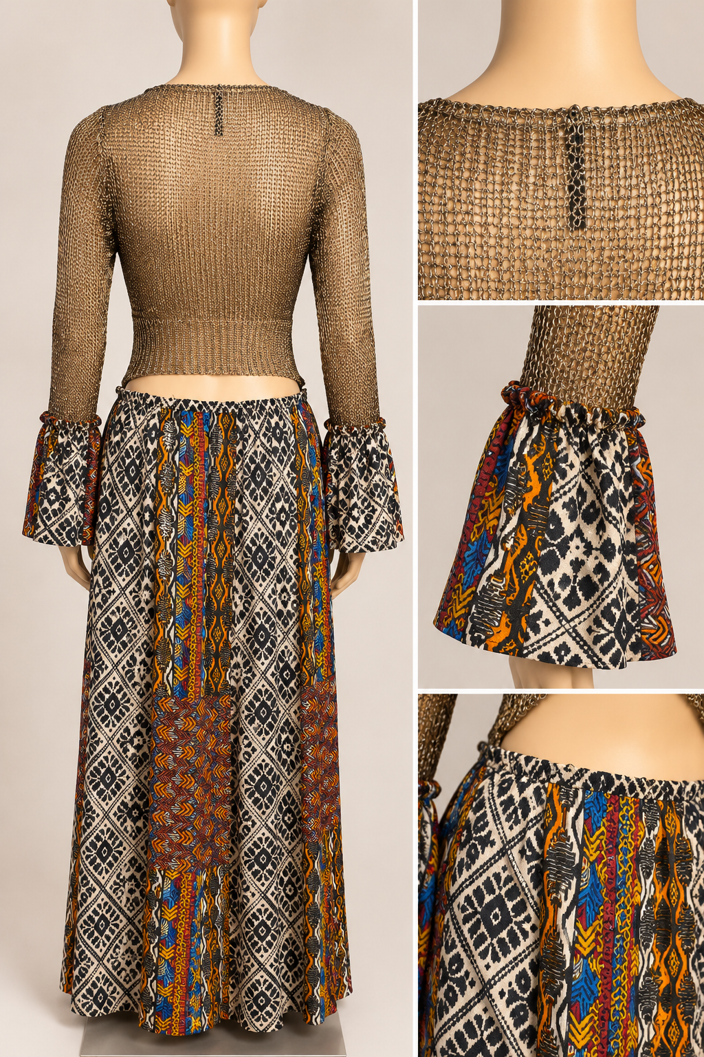 Golden Fusion – One-of-a-Kind Upcycled Bohemian Maxi Dress