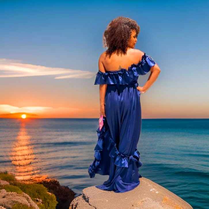 Blue Sky Dress has lots of uniqueness and creativity. Feel free and fly. Touch the sky!!! There is something magical about this dress that will have you smiling until you take it off. Ruffles in all the right places, our favorite...