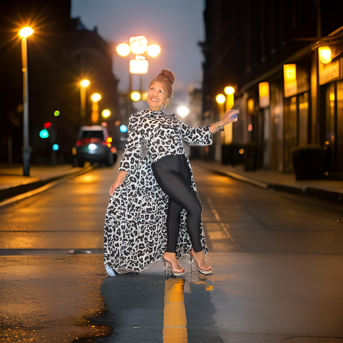 Meteor Dress...Explore the universe with this unique dress. Did we forget to tell you it's upcycled. We took this dress to a new level. Fun, elegant, and unforgettable. Simple solution to reduce pollution is to wear upcycled and look chic this season...