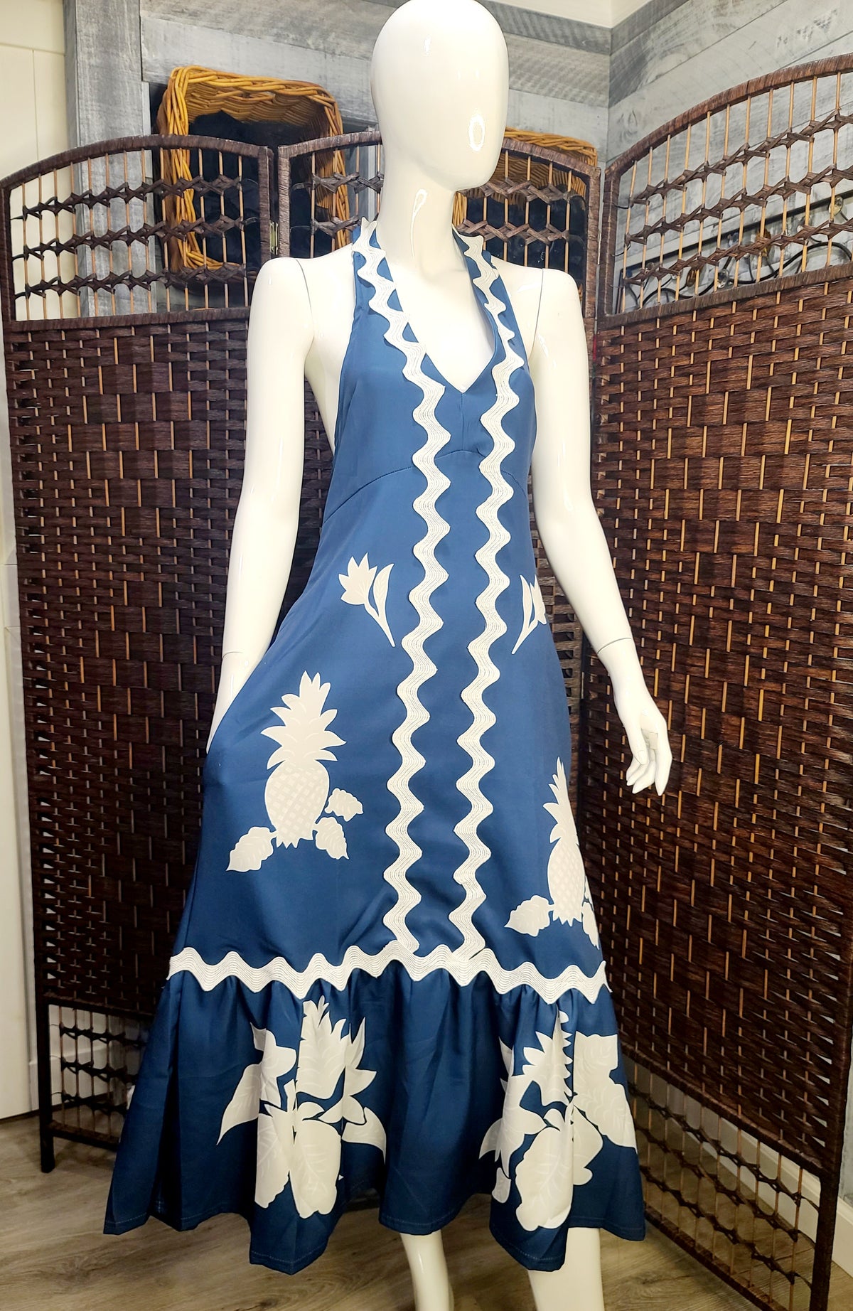 Coastal Blue – One-of-a-Kind Upcycled Halter Dress
