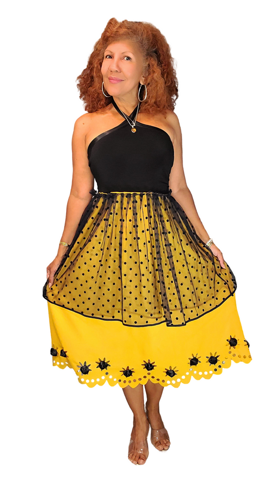 Summer Nights Dress Get ready to shine in our Summer Night Dress! This radiant yellow knee-length dress is perfect for warm summer evenings. The embellished dress features a beautifully adorned hem that will make you stand out in any crowd. Stay super