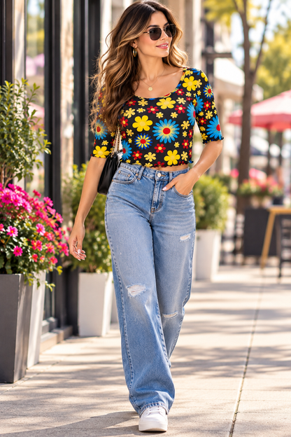 Retro Flower Power – Stretch Crop Top