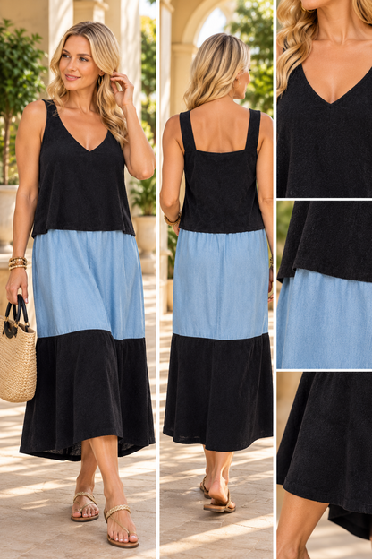 From Ordinary to Extraordinary – Reimagined Black & Blue Midi Dress