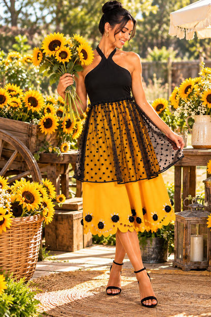 Sun & Shadow – One-of-a-Kind Upcycled Halter Dress