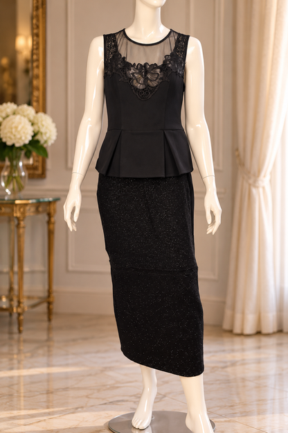 Midnight Sparkle – Reinvented Black Lace & Peplum Dress