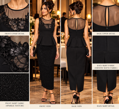 Midnight Sparkle – Reinvented Black Lace & Peplum Dress