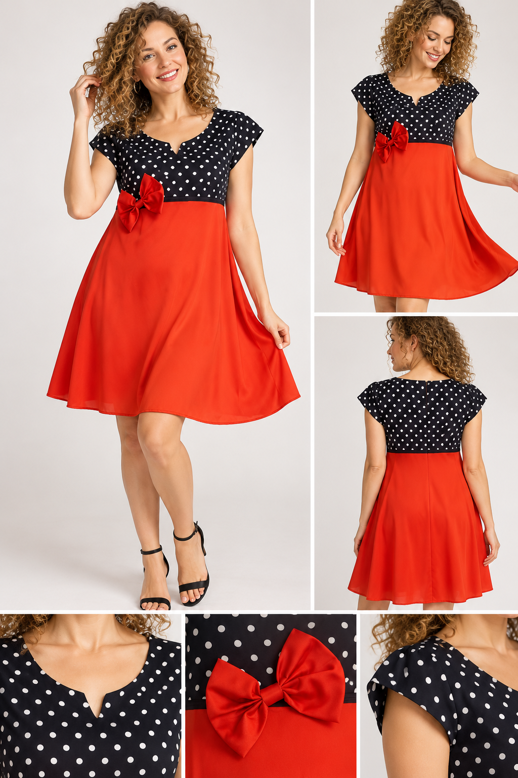 Vintage Charm – Red & Polka Dot Bow Dress