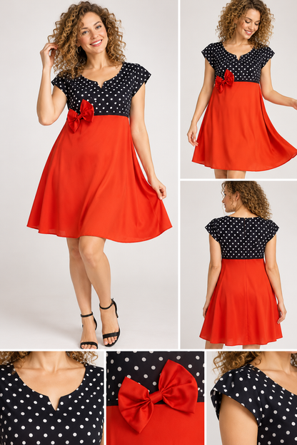 Vintage Charm – Red & Polka Dot Bow Dress