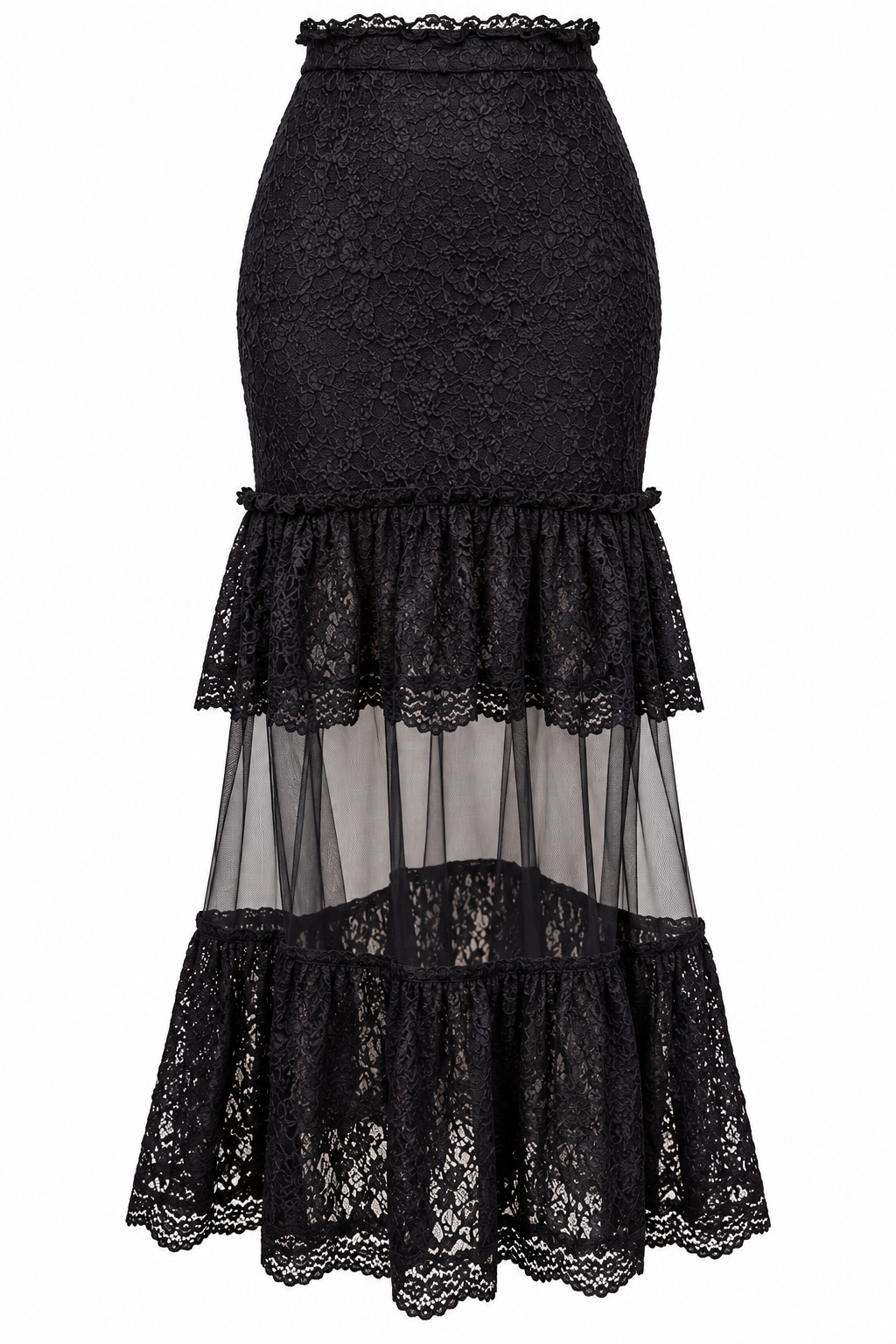 Midnight Romance – Reinvented Black Lace & Sheer Maxi Skirt