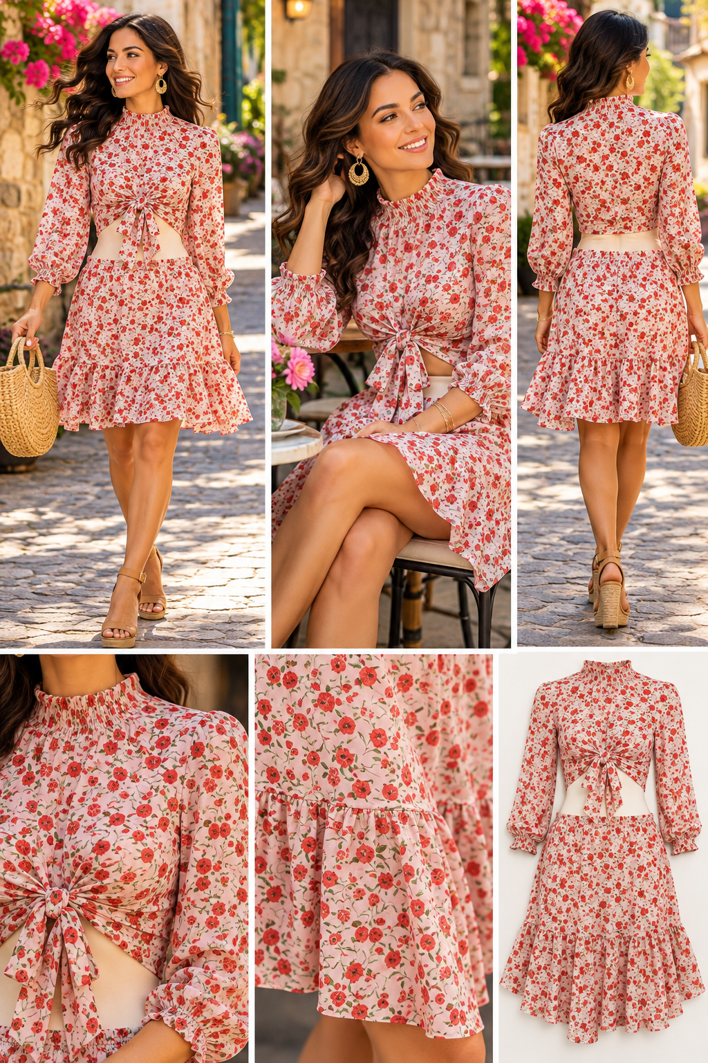 A Tale of Two Pieces – Romantic Red Floral Upcycled Skirt & Top Set