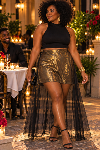 Golden After Dark – Reinvented Sheer Maxi Skirt Size 14