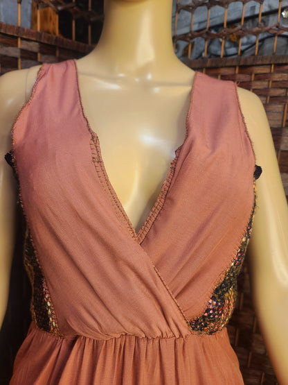 Bohemian Rose – Upcycled Mixed-Fabric Mini Dress