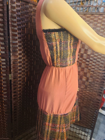 Bohemian Rose – Upcycled Mixed-Fabric Mini Dress