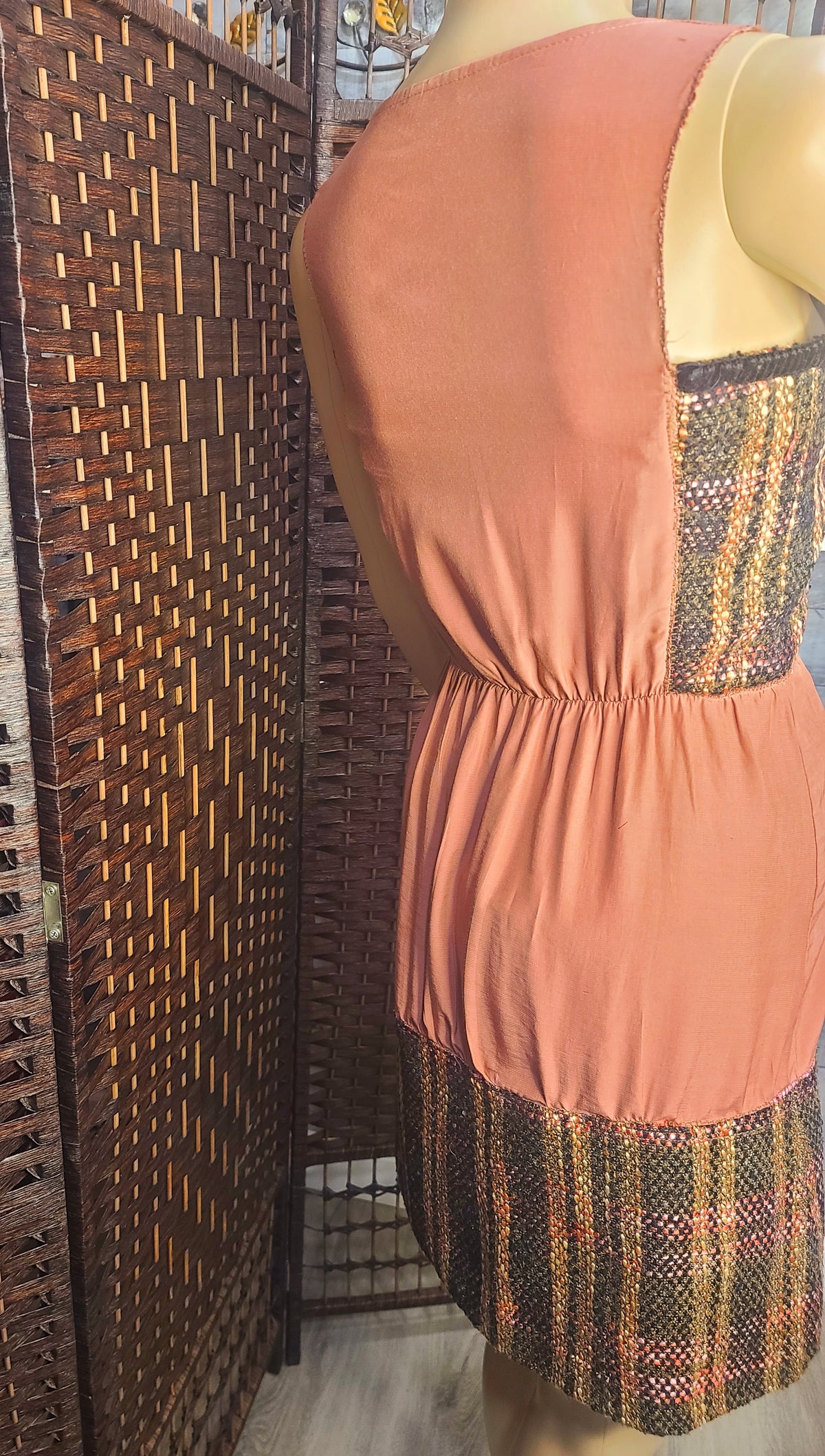 Bohemian Rose – Upcycled Mixed-Fabric Mini Dress