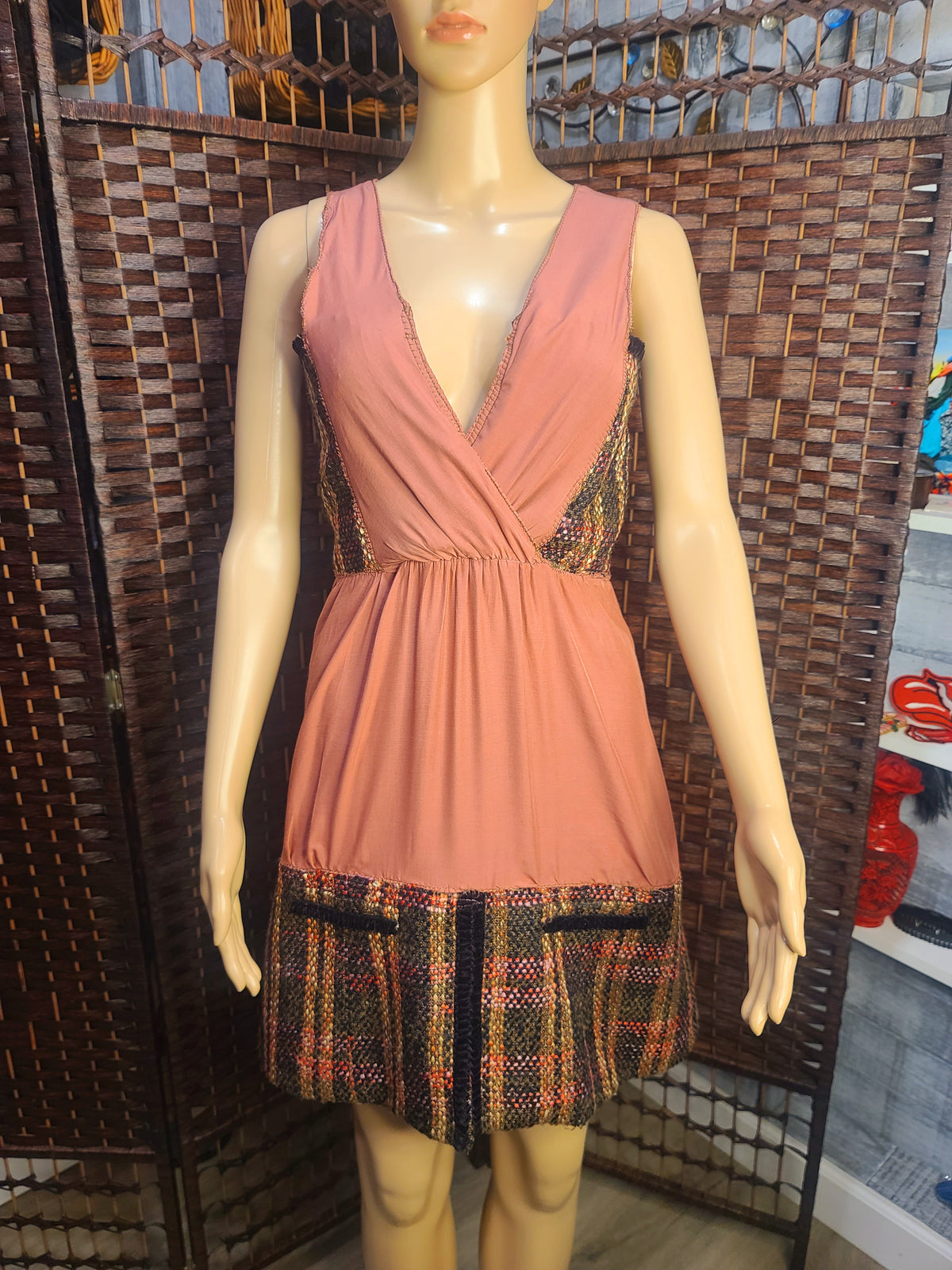 Bohemian Rose – Upcycled Mixed-Fabric Mini Dress