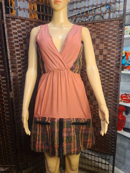 Bohemian Rose – Upcycled Mixed-Fabric Mini Dress