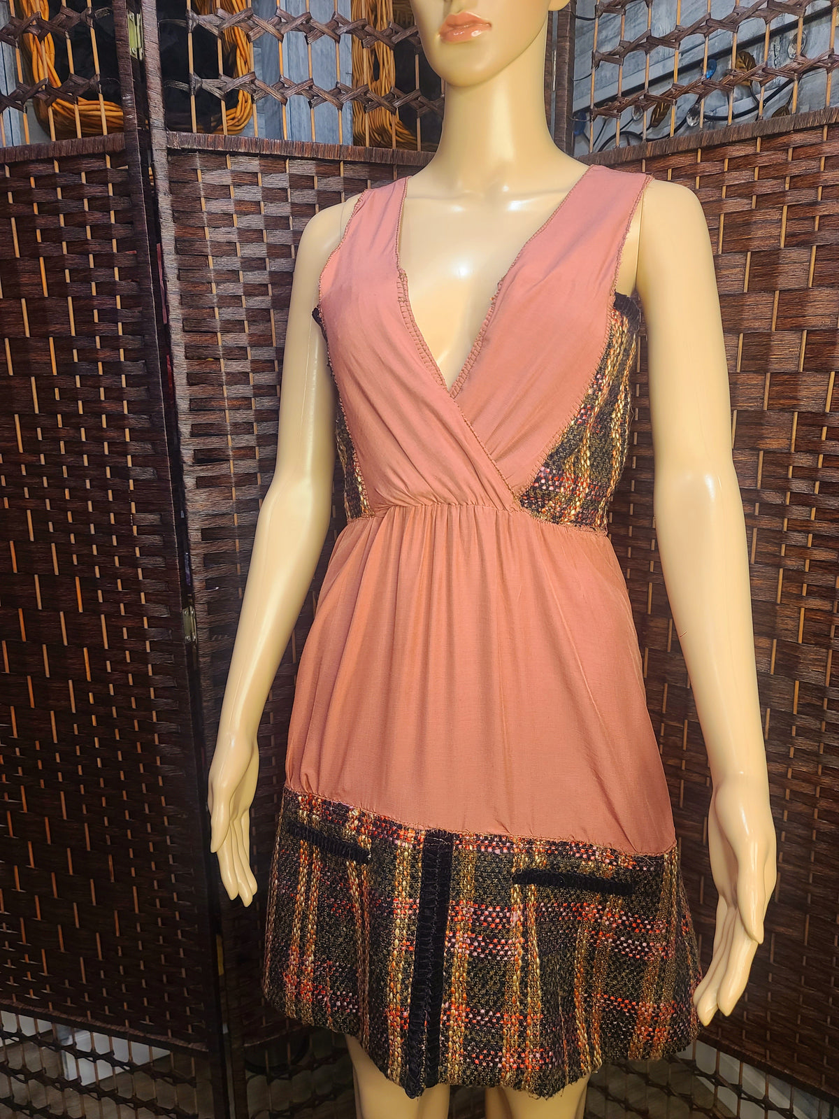 Bohemian Rose – Upcycled Mixed-Fabric Mini Dress