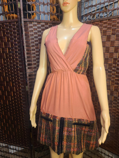 Bohemian Rose – Upcycled Mixed-Fabric Mini Dress