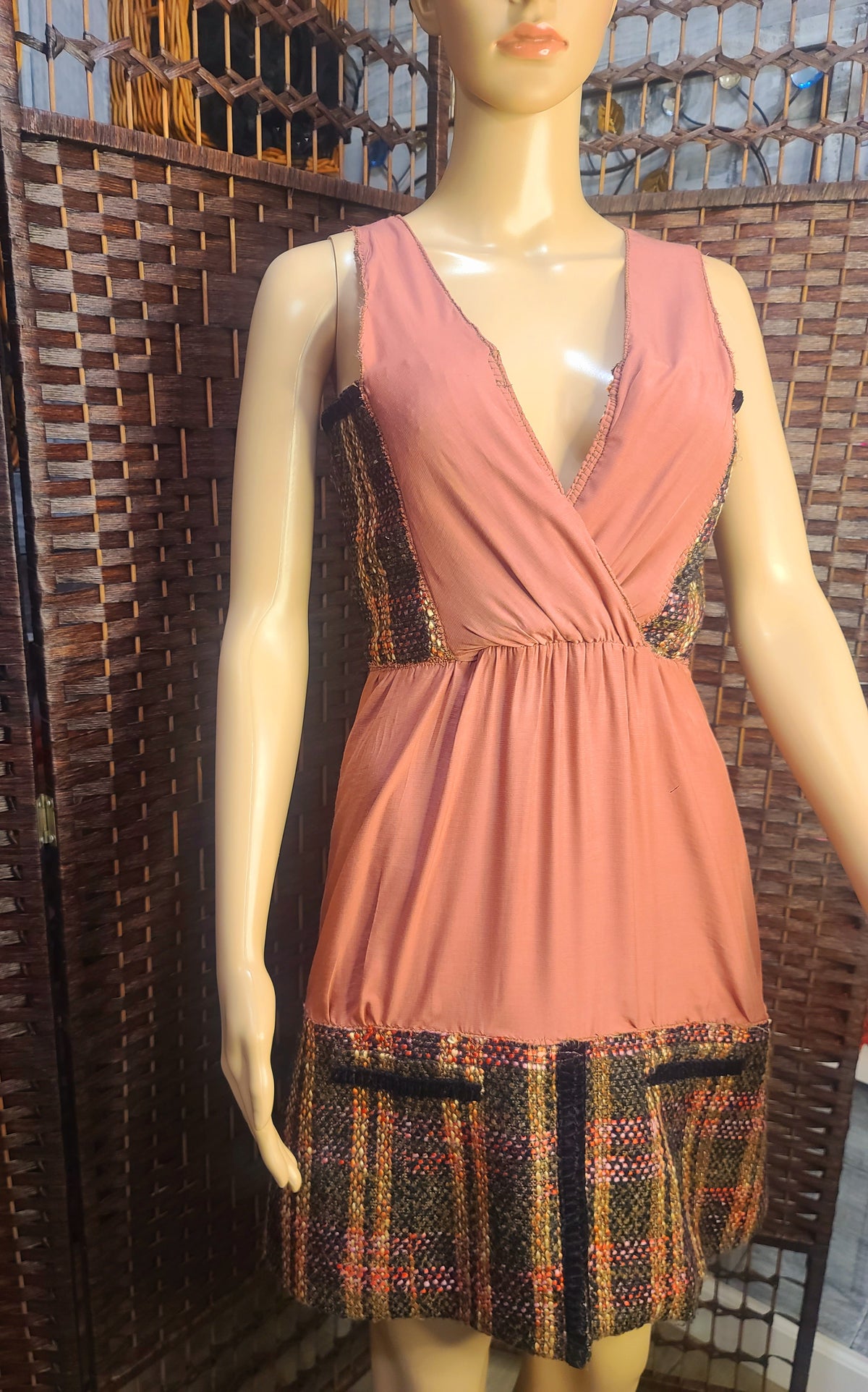 Bohemian Rose – Upcycled Mixed-Fabric Mini Dress