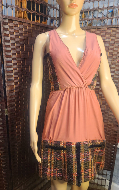 Bohemian Rose – Upcycled Mixed-Fabric Mini Dress
