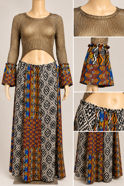 Golden Fusion – One-of-a-Kind Upcycled Bohemian Maxi Dress