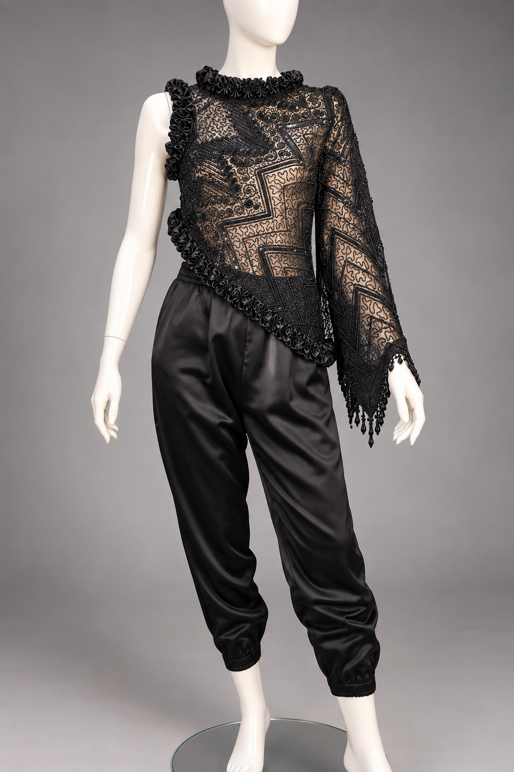 Midnight Revival -One-of-a-kind Upcycle Beaded Asymmetrical Poncho Top