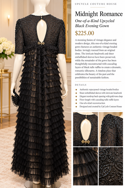 Midnight Romance – One-of-a-Kind Upcycled Black Evening Gown