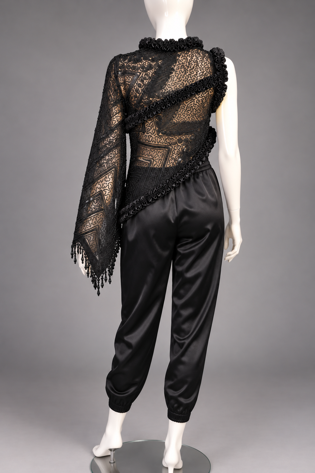 Midnight Revival -One-of-a-kind Upcycle Beaded Asymmetrical Poncho Top