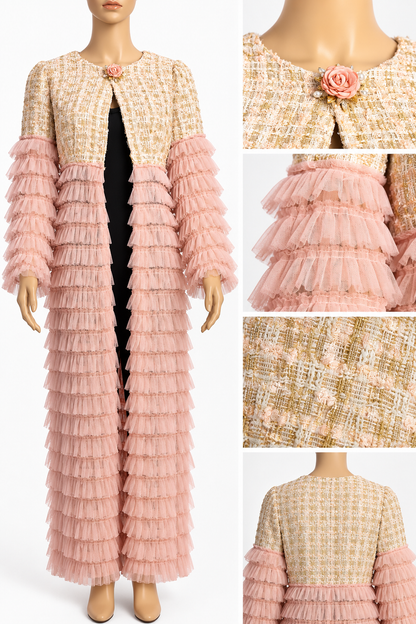 Blush Rose Ruffle Couture Cape – Upcycled StateBlush Rose Ruffle Couture Cape – Upcycled Statement Piece