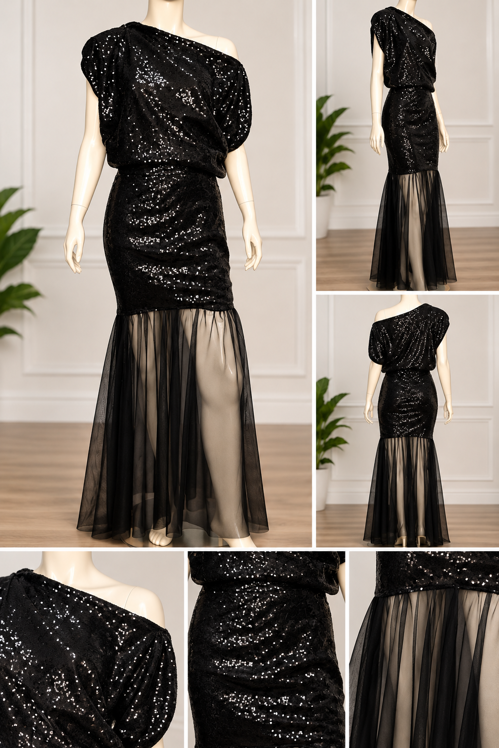 Midnight Glamour – Reimagined Black Sequin Two-Piece Evening Ensemble