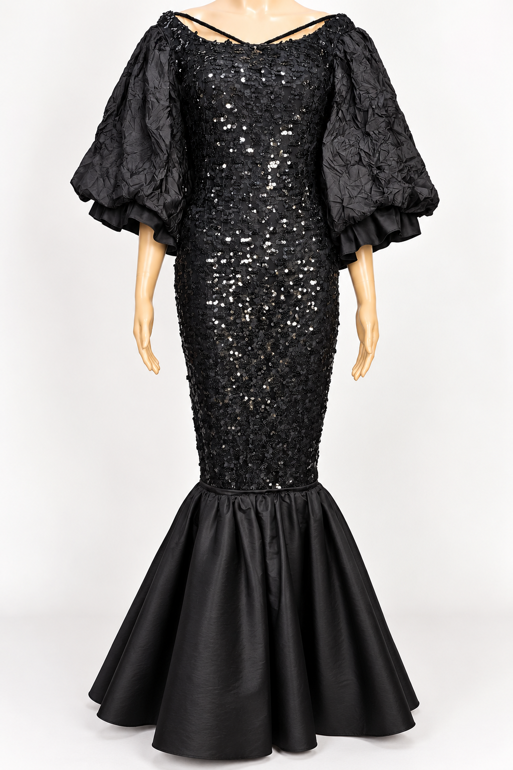 Midnight Drama – One-of-a-Kind Upcycled Black Sequin Mermaid Gown