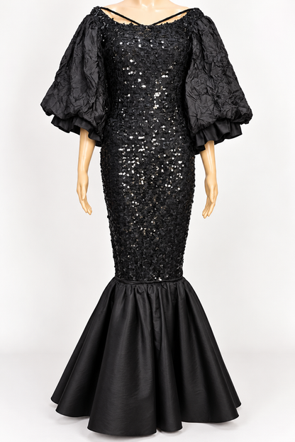 Midnight Drama – One-of-a-Kind Upcycled Black Sequin Mermaid Gown